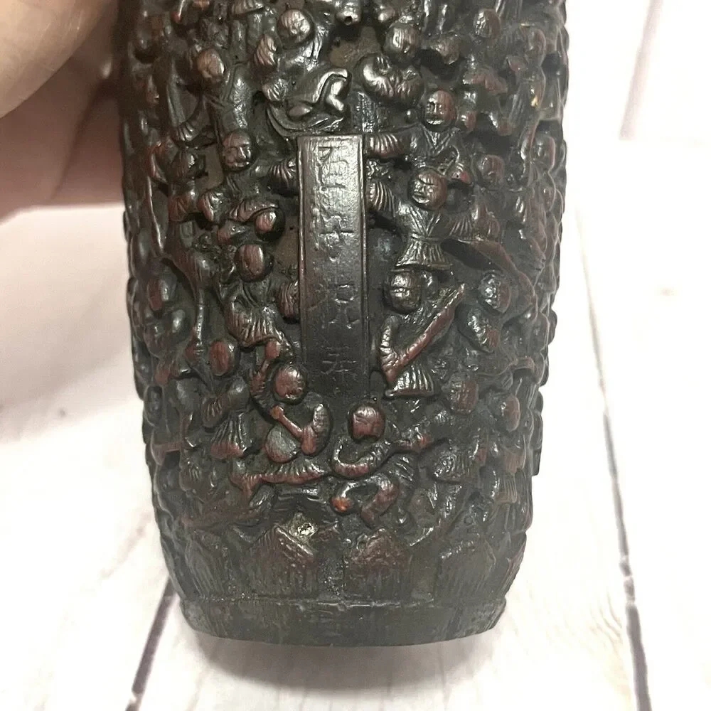 Chinese Vintage Carved Ornate War Scene Vase